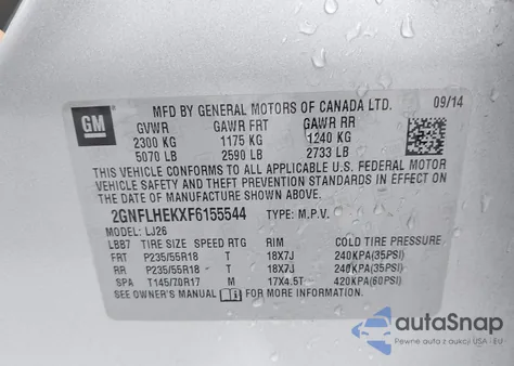 2015 Chevrolet Equinox Ltz from USA, damaged, VIN 2GNFLHEKXF6155544
